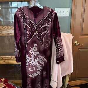 Elegant Maroon Floral Embroidered Dress